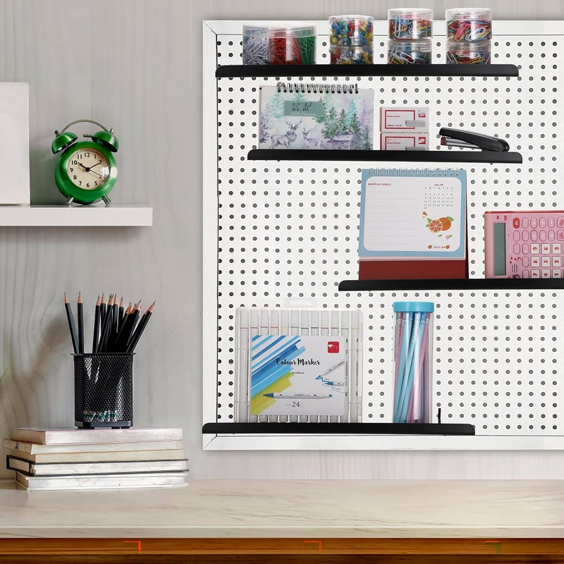 Kokone 4 Pack Pegboard Shelves with Lip - 15 x 5.5 in - Black, Metal Shelf Pegboard Steel Tray Pegboard Accessories for Storing or Displaying, Wall Organizer for Craft Retail, Garage, Workbench, etc - Image 2